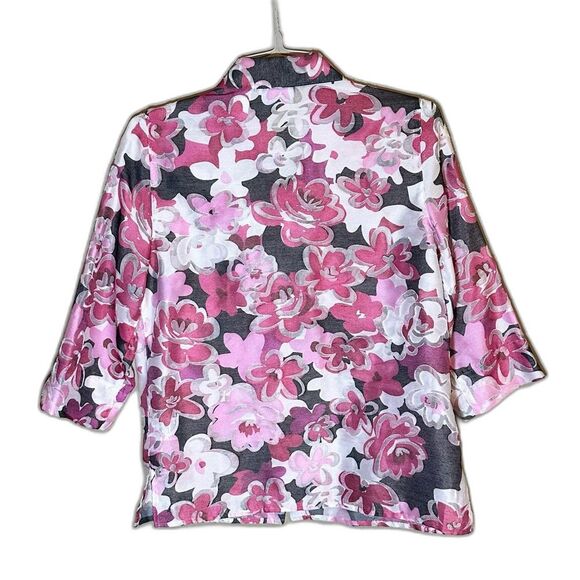Alfred Dunner Floral Button Up Blouse Sz 10 Pink Black - Picture 2 of 4
